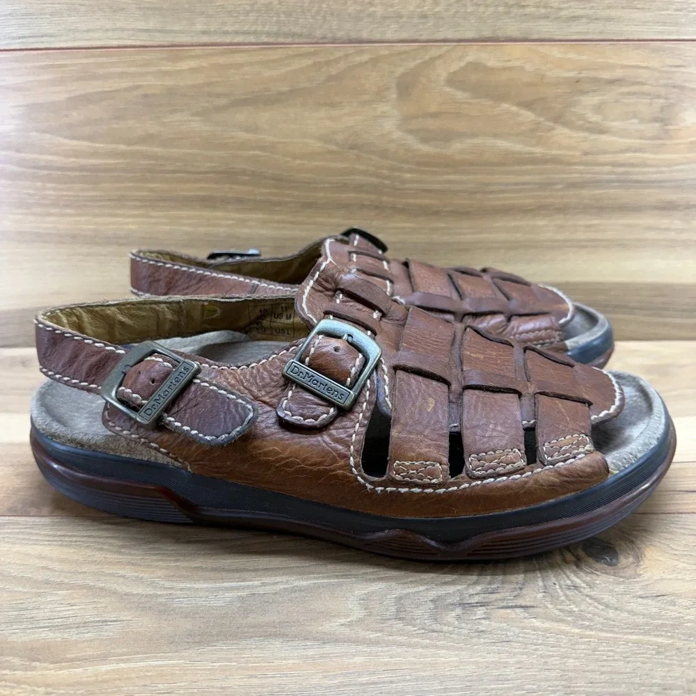Dr Martens‎ Fisherman Sandals Mens 11 Y2K Brown Leather Slip On 8B52